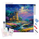 Starry Windmill Diamond Painting Kit - Full Drill / Square or Round Diamonds with AB Drills Option