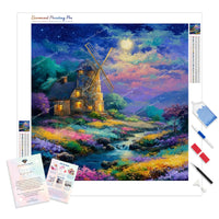 Starry Windmill Diamond Painting Kit - Full Drill / Square or Round Diamonds with AB Drills Option