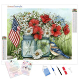 Stars, Stripes, and Blooms Diamond Painting Kit - Full Drill / Square or Round Diamonds with AB Drills Option