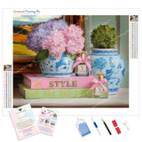 Styled Floral Charm Diamond Painting Kit - Full Drill / Square or Round Diamonds with AB Drills Option