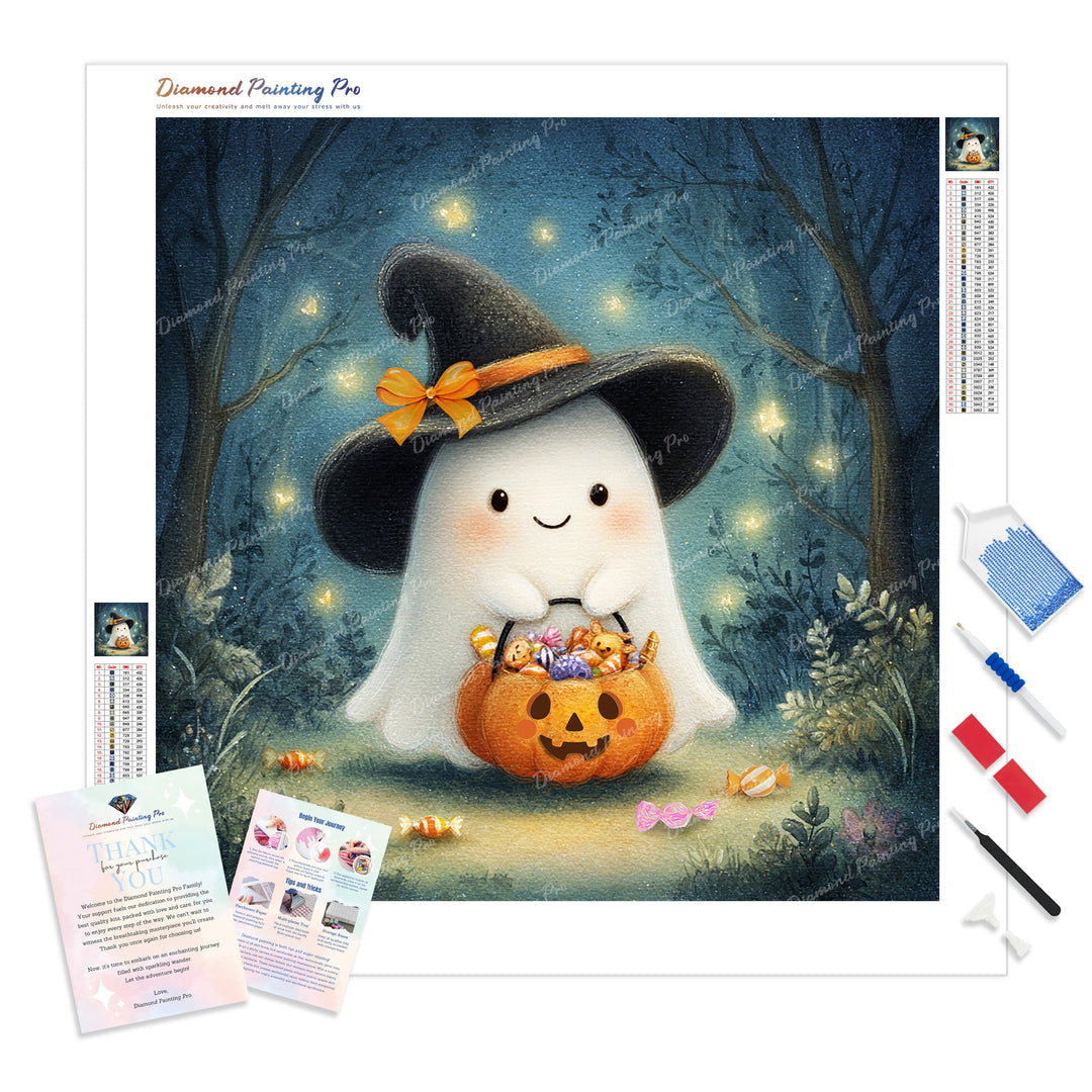 Trick or Treat Boo Diamond Painting Kit - Full Drill / Square or Round Diamonds with AB Drills Option