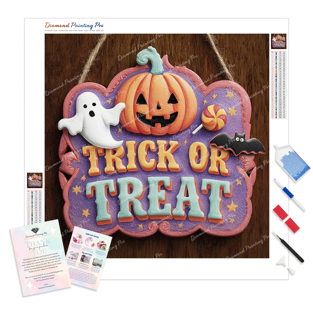 Trick or Treat Diamond Painting Kit - Full Drill / Square or Round Diamonds with AB Drills Option