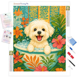 Tropical Tub Pup Diamond Painting Kit - Full Drill / Square or Round Diamonds with AB Drills Option
