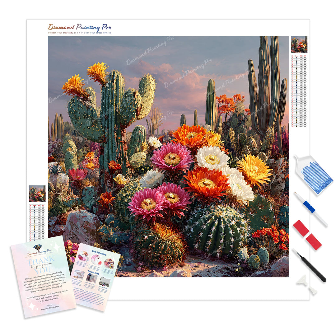 Vibrant Cactus Garden Diamond Painting Kit - Full Drill / Square or Round Diamonds with AB Drills Option