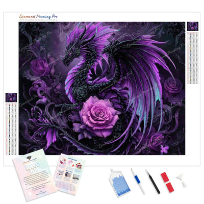 Violet Rose Dragon Diamond Painting Kit - Full Drill / Square or Round Diamonds with AB Drills Option