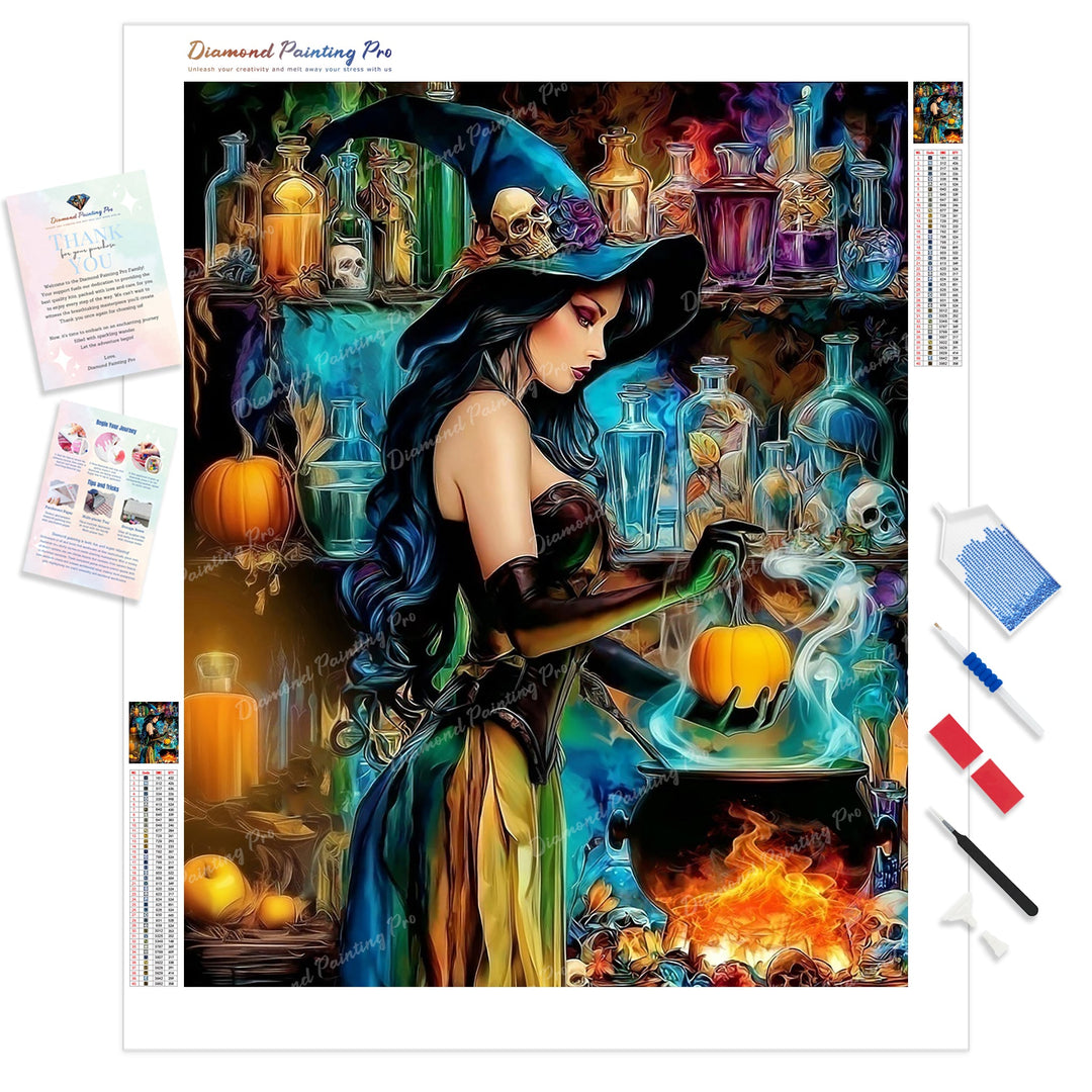 Witch's Potion Brew Diamond Painting Kit - Full Drill / Square or Round Diamonds with AB Drills Option