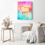 Beautiful Heart in the Beach | Diamond Painting Displayed as Home Decor