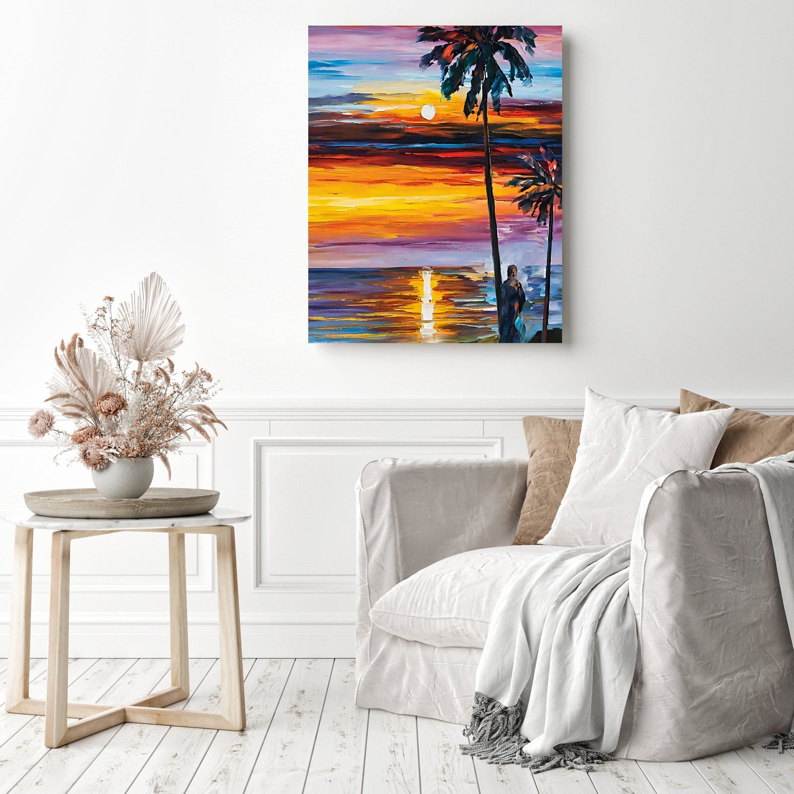 Sunset Beach | Diamond Painting Displayed as Home Decor