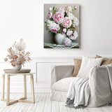 Pink Flowers | Diamond Painting Displayed as Home Decor