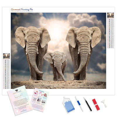 Elephant Family Under the Sun | Diamond Painting Kit - Full Drill - Square or Round Diamonds with AB Drills Option