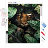 Tiger in Leaves | Diamond Painting Kit - Full Drill - Square or Round Diamonds with AB Drills Option