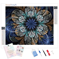 Blue and Gold Fractal Flower | Diamond Painting Kit - Full Drill - Square or Round Diamonds with AB Drills Option