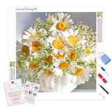 Cherap Decor White Yellow Flower | Diamond Painting Kit - Full Drill - Square or Round Diamonds with AB Drills Option