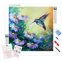 Hummingbird and Daisies | Diamond Painting Kit - Full Drill - Square or Round Diamonds with AB Drills Option
