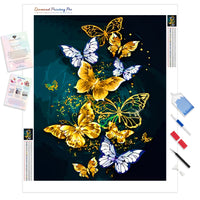 Gold Butterflies| Diamond Painting Kit - Full Drill - Square or Round Diamonds with AB Drills Option