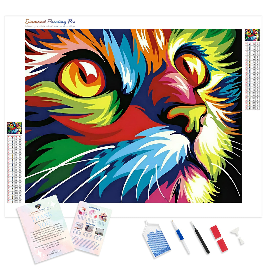 Rainbow Cat Close Up | Diamond Painting Kit - Full Drill - Square or Round Diamonds with AB Drills Option