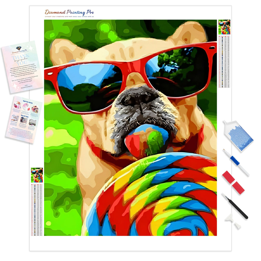 Lollypop Pug | Diamond Painting Kit - Full Drill - Square or Round Diamonds with AB Drills Option