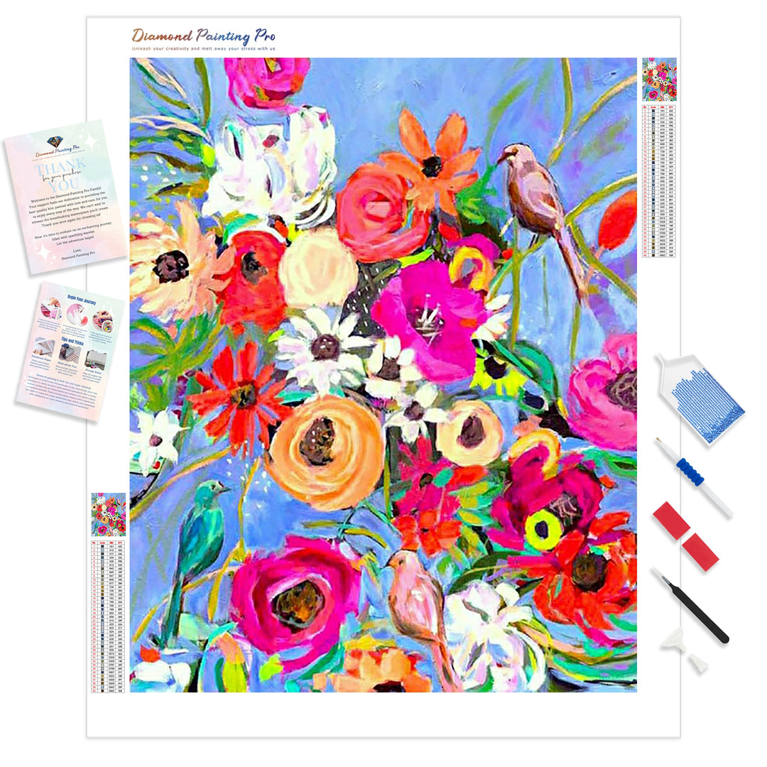 Birds & Blooms | Diamond Painting Kit - Full Drill - Square or Round Diamonds with AB Drills Option