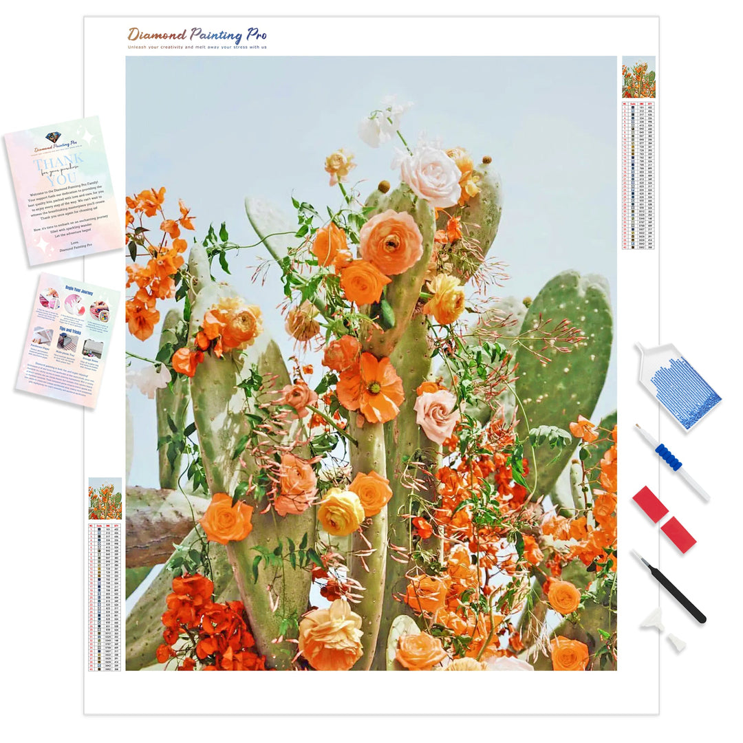 Cactus Flower Aesthetic | Diamond Painting Kit - Full Drill - Square or Round Diamonds with AB Drills Option