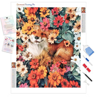 Smily Fox in Flowers | Diamond Painting Kit - Full Drill - Square or Round Diamonds with AB Drills Option