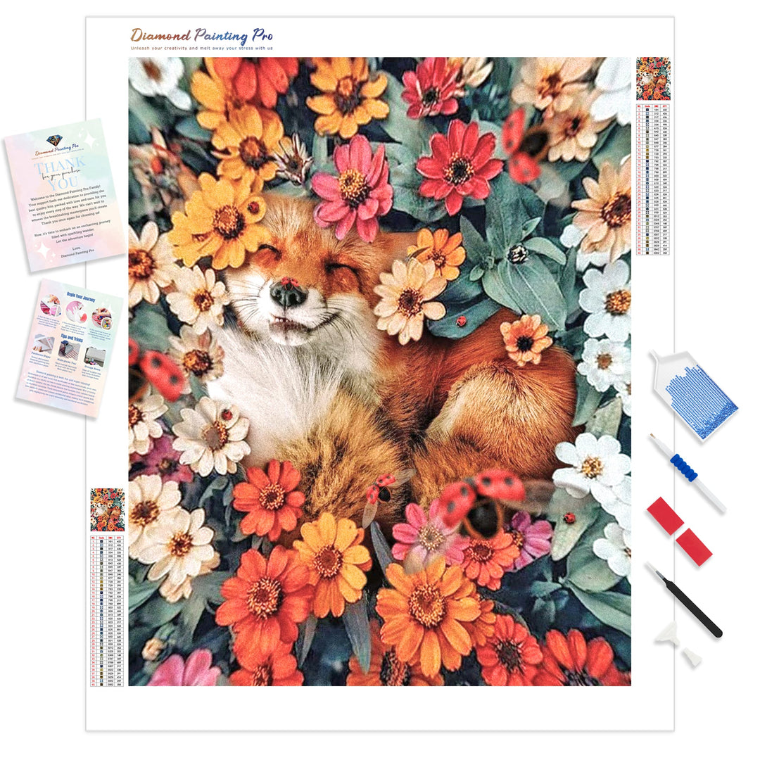 Smily Fox in Flowers | Diamond Painting Kit - Full Drill - Square or Round Diamonds with AB Drills Option