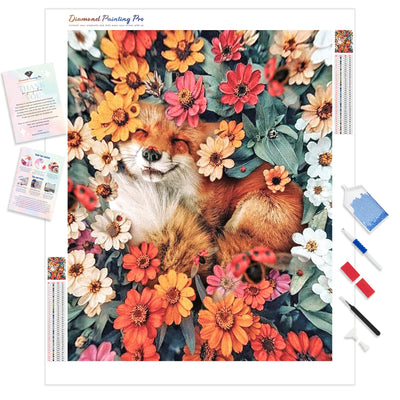 Smily Fox in Flowers | Diamond Painting Kit - Full Drill - Square or Round Diamonds with AB Drills Option