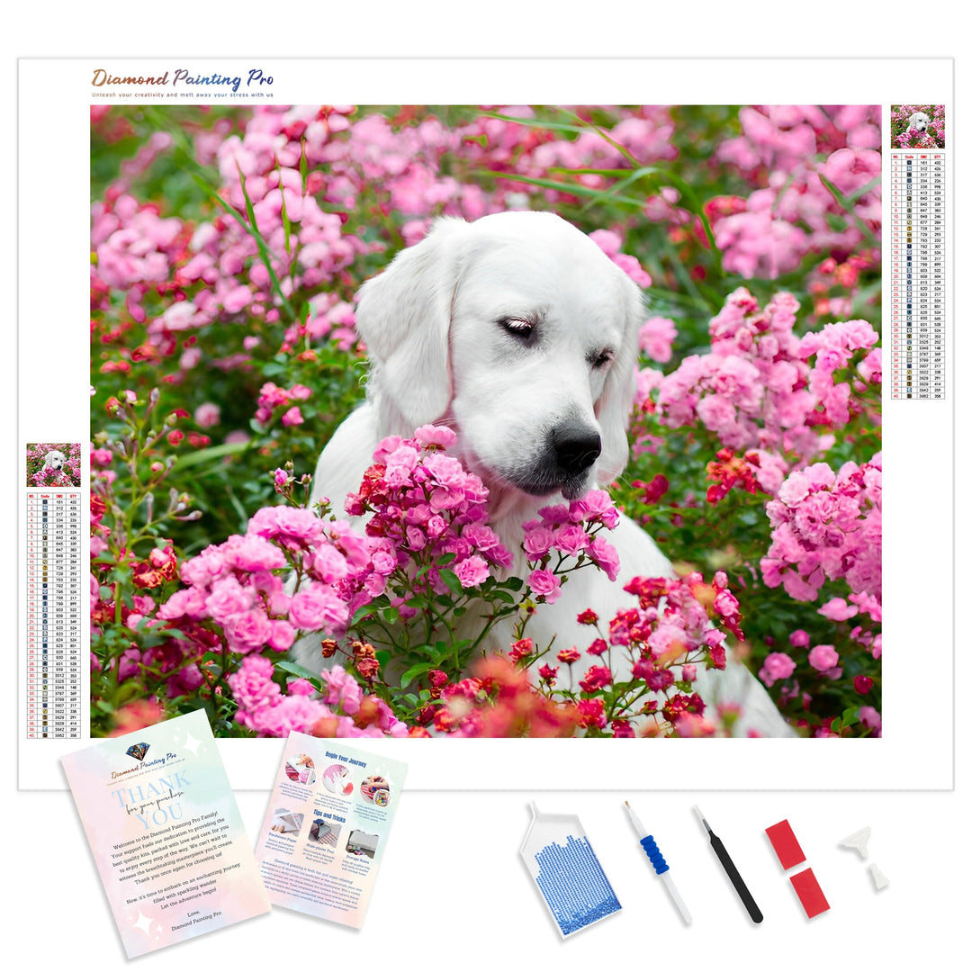 Labrador Retriever Flower | Diamond Painting Kit - Full Drill - Square or Round Diamonds with AB Drills Option