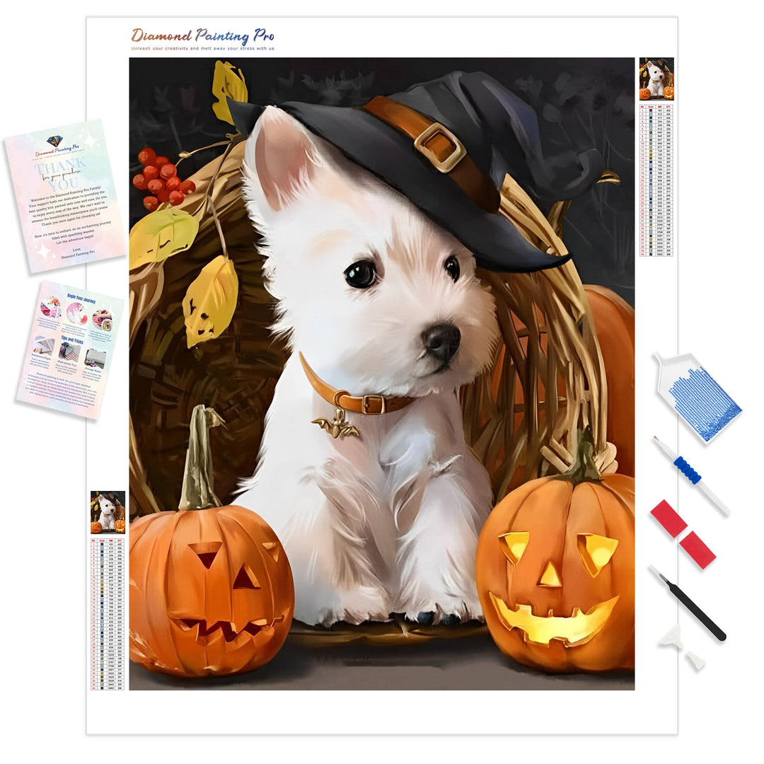 Puppies and Pumpkins | Diamond Painting Kit - Full Drill - Square or Round Diamonds with AB Drills Option