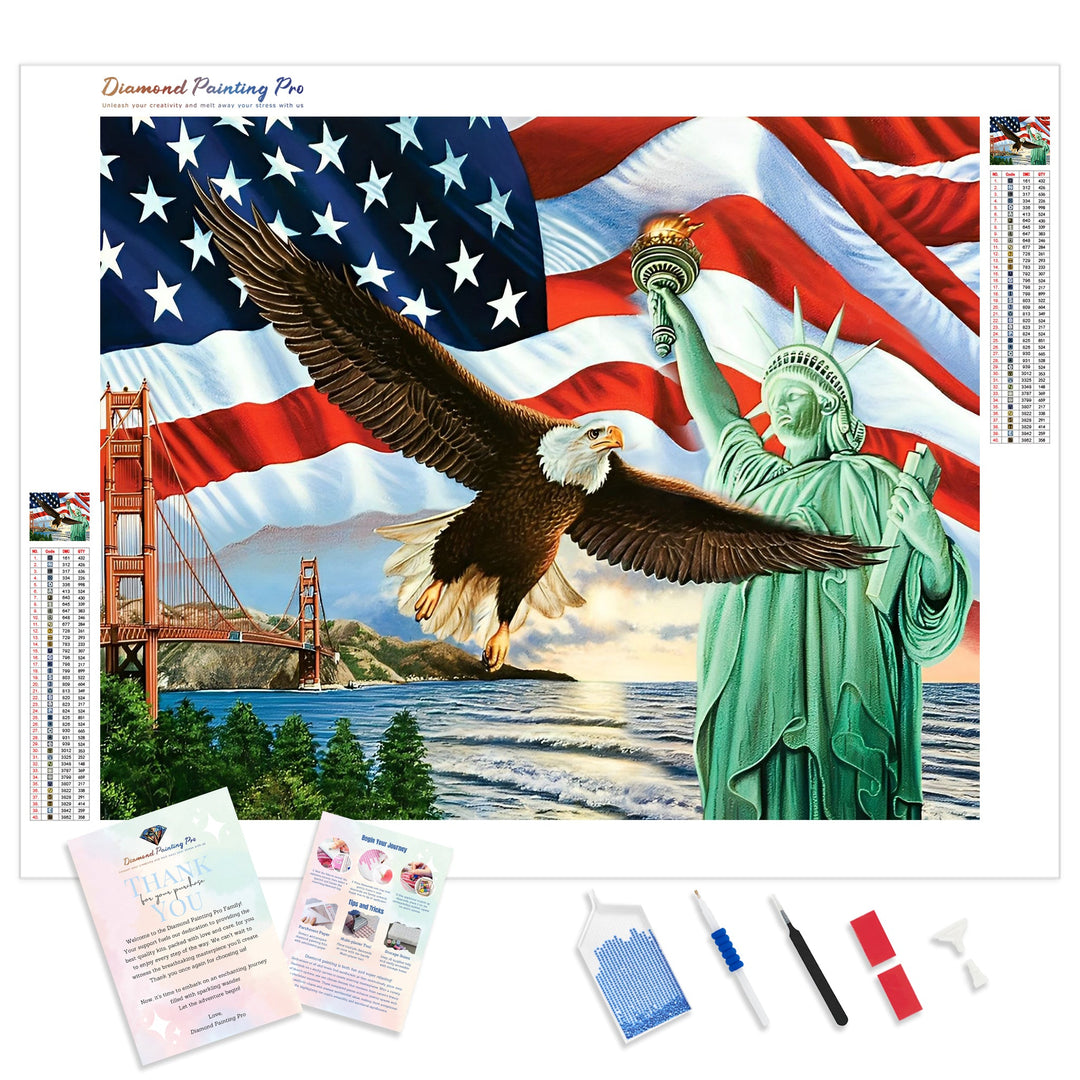 American Flag Statue of Liberty | Diamond Painting Kit - Full Drill - Square or Round Diamonds with AB Drills Option