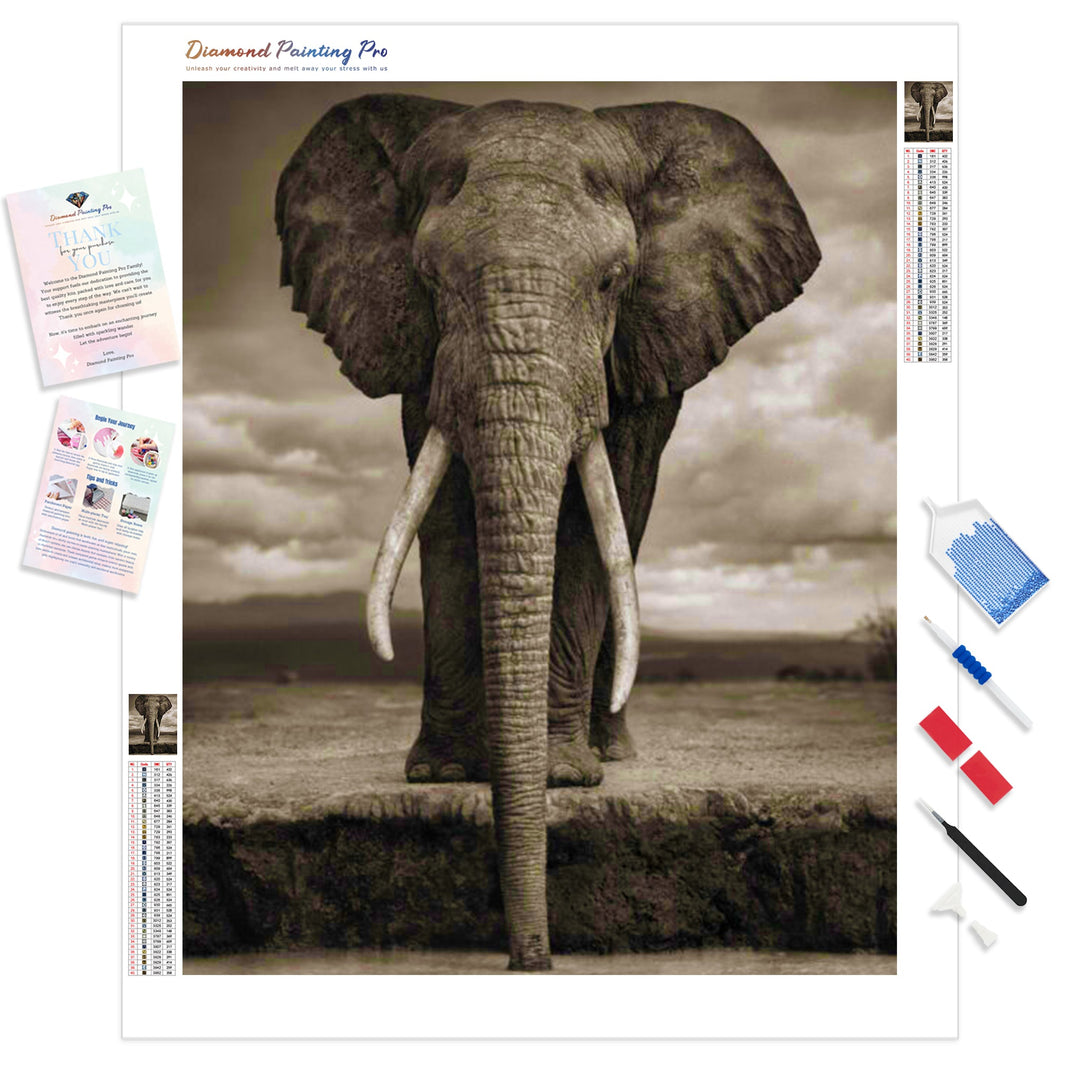 Elephant by the Watering Hole | Diamond Painting Kit - Full Drill - Square or Round Diamonds with AB Drills Option