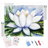 White Lotus Flower | Diamond Painting Kit - Full Drill - Square or Round Diamonds with AB Drills Option