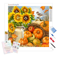 Halloween Sunflower Pumpkin | Diamond Painting Kit - Full Drill - Square or Round Diamonds with AB Drills Option