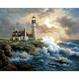 Crashing Waves Lighthouse | Diamond Painting Design - Full Drill Diamond Art with 5d Square or Round Diamonds - AB Drills Available