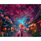 Cherry Blossoms Town | Diamond Painting Design - Full Drill Diamond Art with 5d Square or Round Diamonds - AB Drills Available