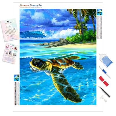 Sea Turtle and Ocean | Diamond Painting Kit - Full Drill - Square or Round Diamonds with AB Drills Option