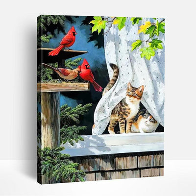 Cardinal and Kittens | Paint By Numbers