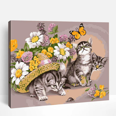 Kitten Trio and Floral Hat | Paint By Numbers