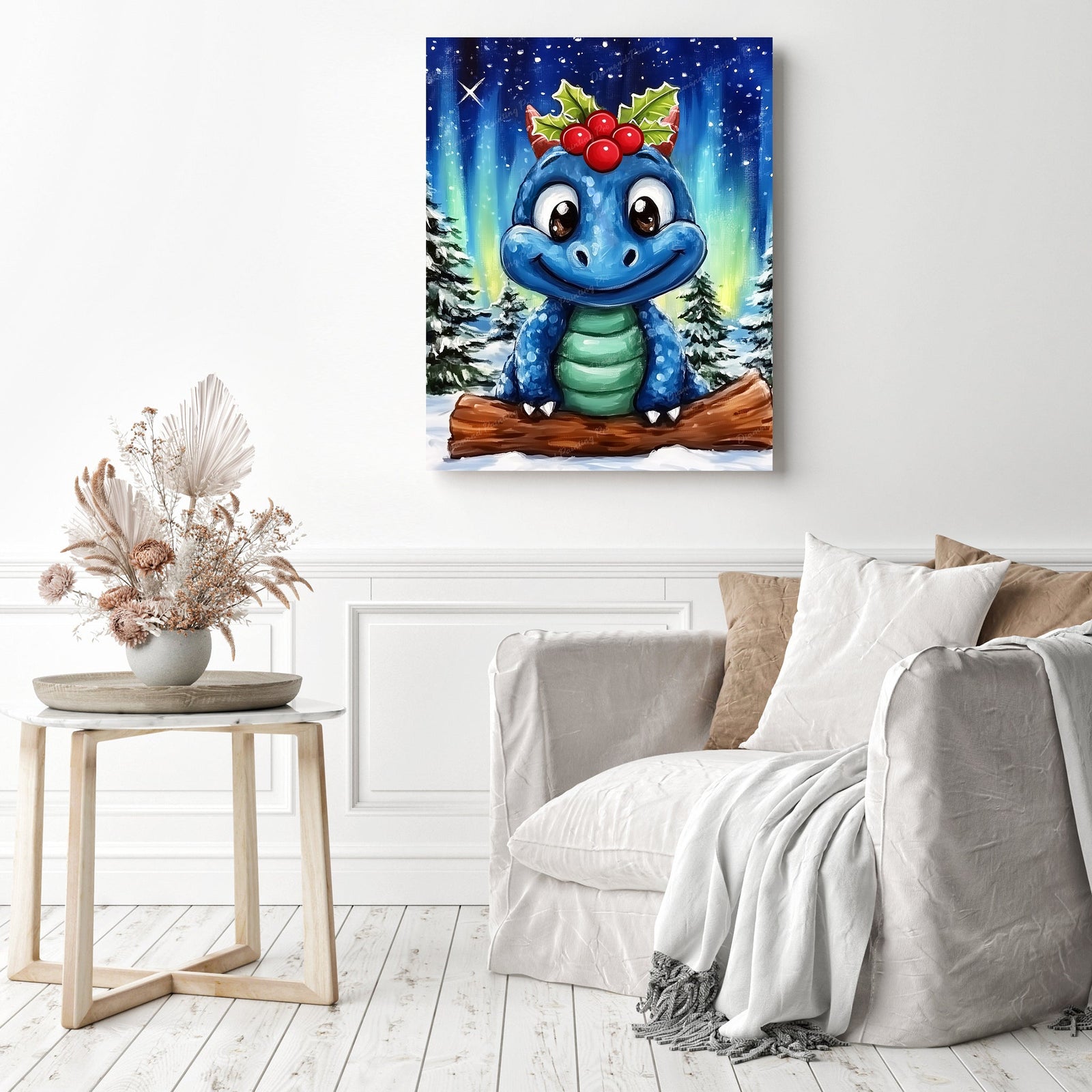 Aurora Dragon Camp | Diamond Painting Displayed as Home Decor