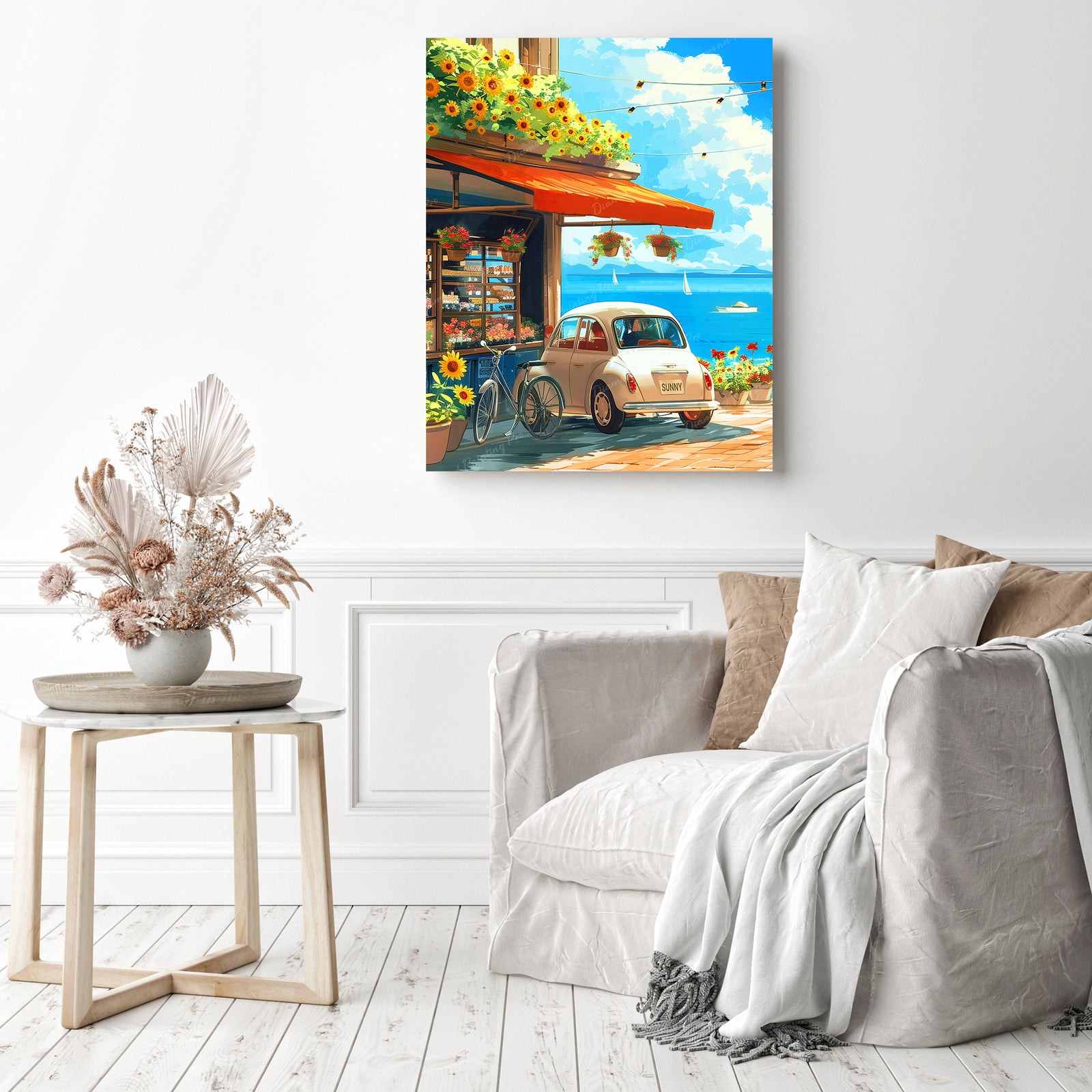 Beachside Cafe and Buggy | Diamond Painting Displayed as Home Decor