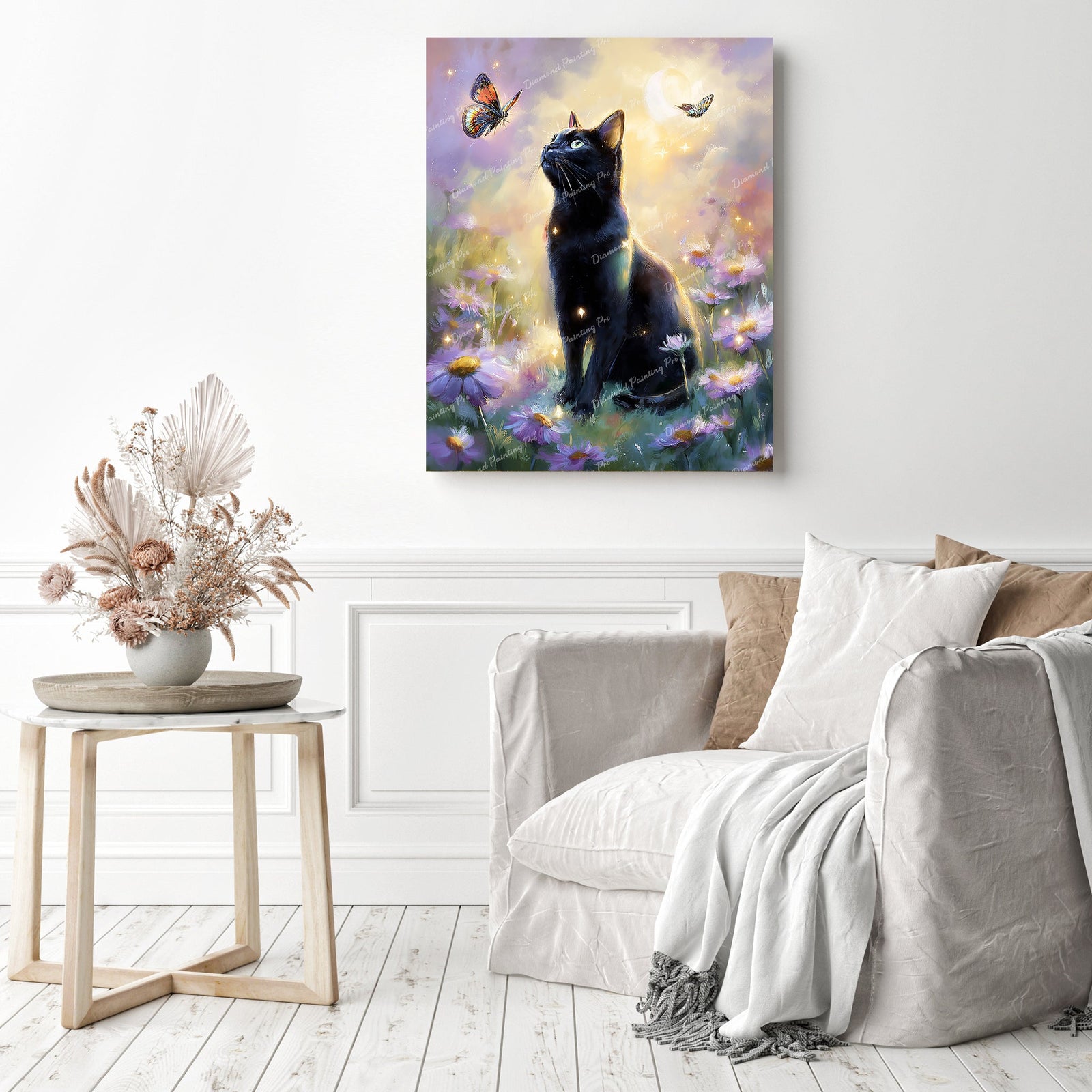 Black Cat and Daisies Diamond Painting as Home Decor