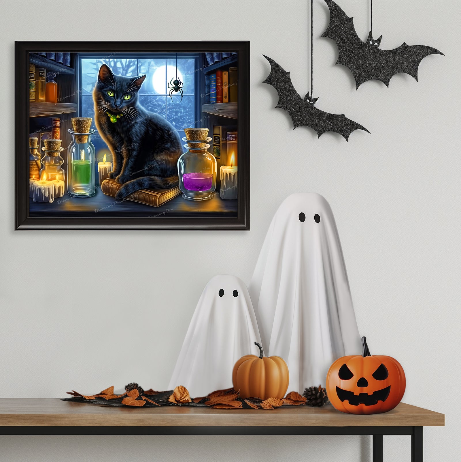 Black Cat Magic | Diamond Painting Displayed as Home Decor