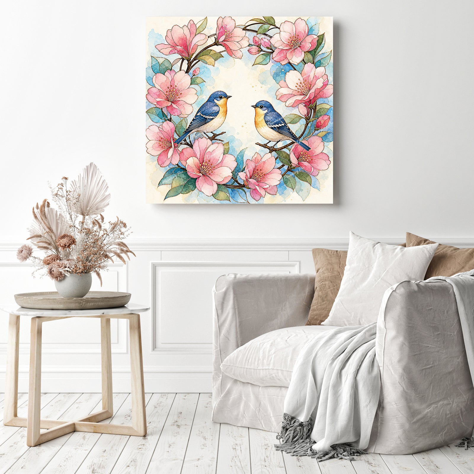Bluebird and Floral Wreath Diamond Painting as Home Decor