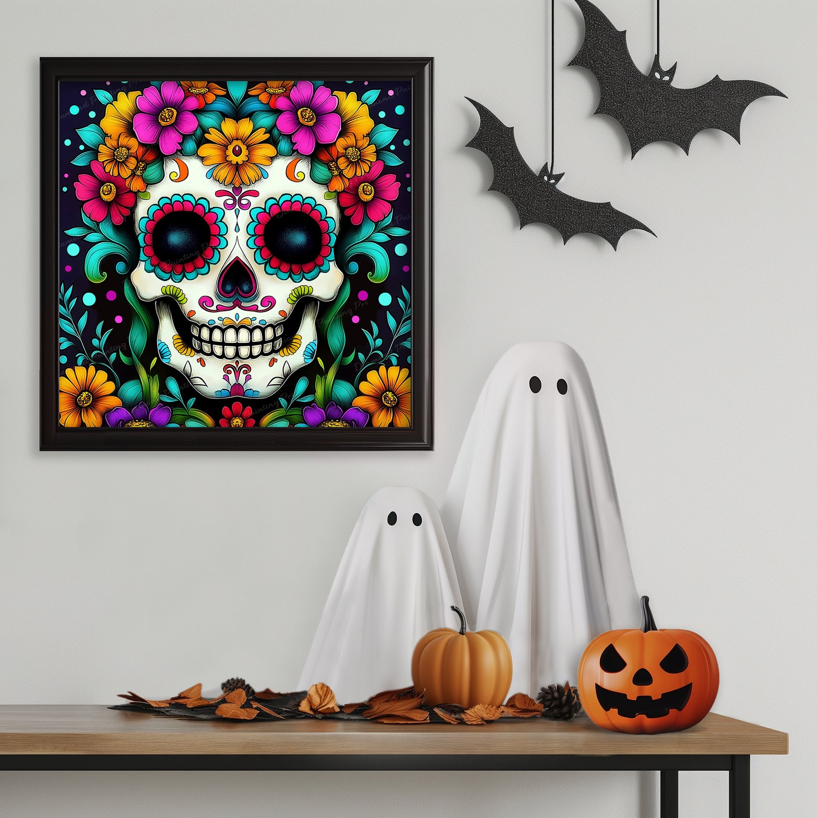 Candy Sugar Skull | Diamond Painting Displayed as Home Decor