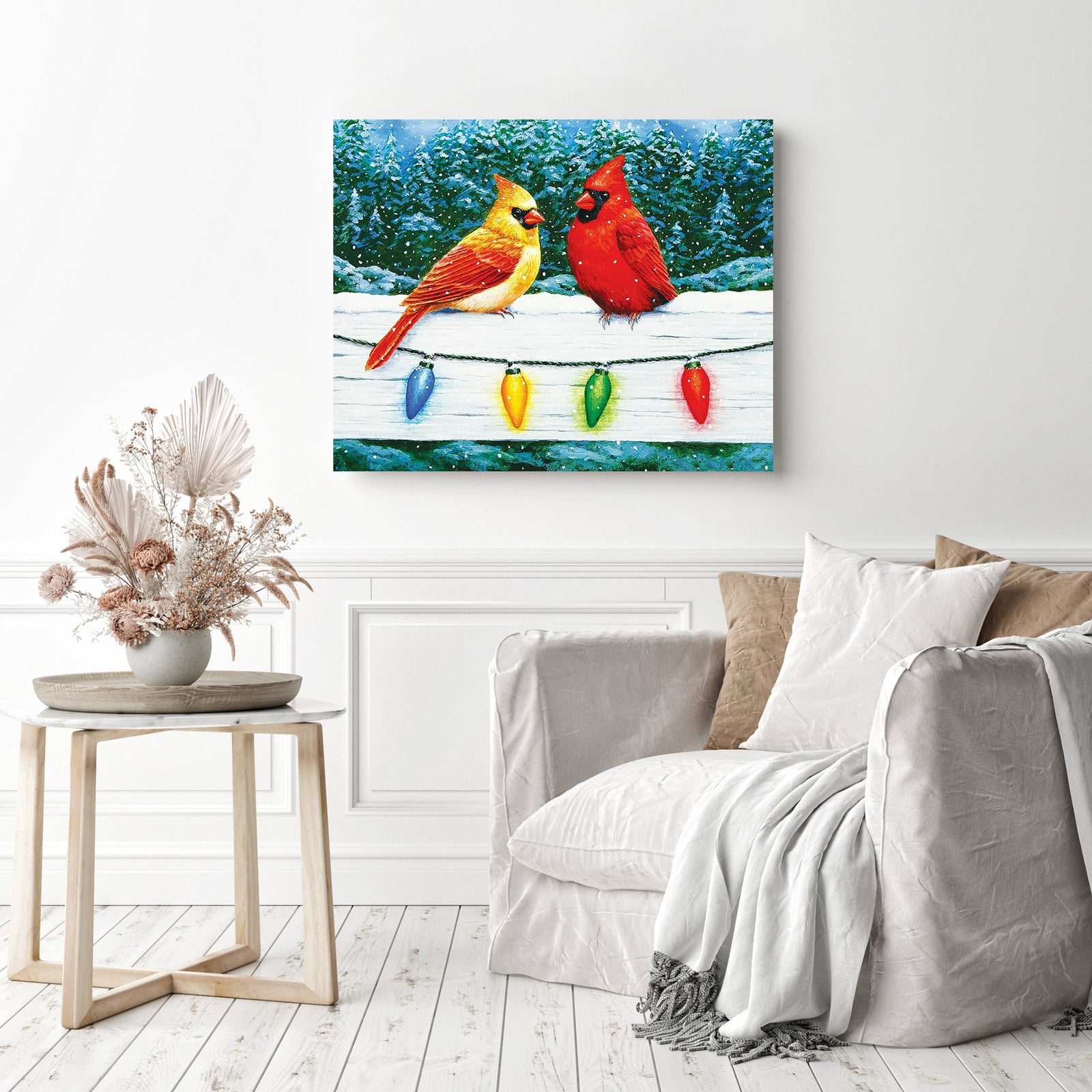 Cardinal Christmas Lights | Diamond Painting Displayed as Home Decor