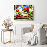 Chibi and Red Beanie | Diamond Painting Displayed as Home Decor