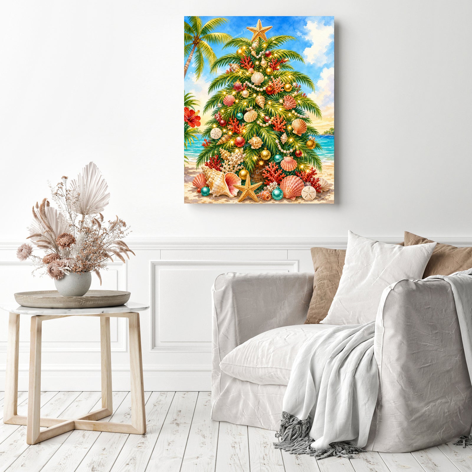 Coastal Christmas Tree Diamond Painting as Home Decor