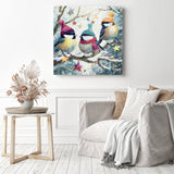 Cozy Hat Chickadees Diamond Painting as Home Decor