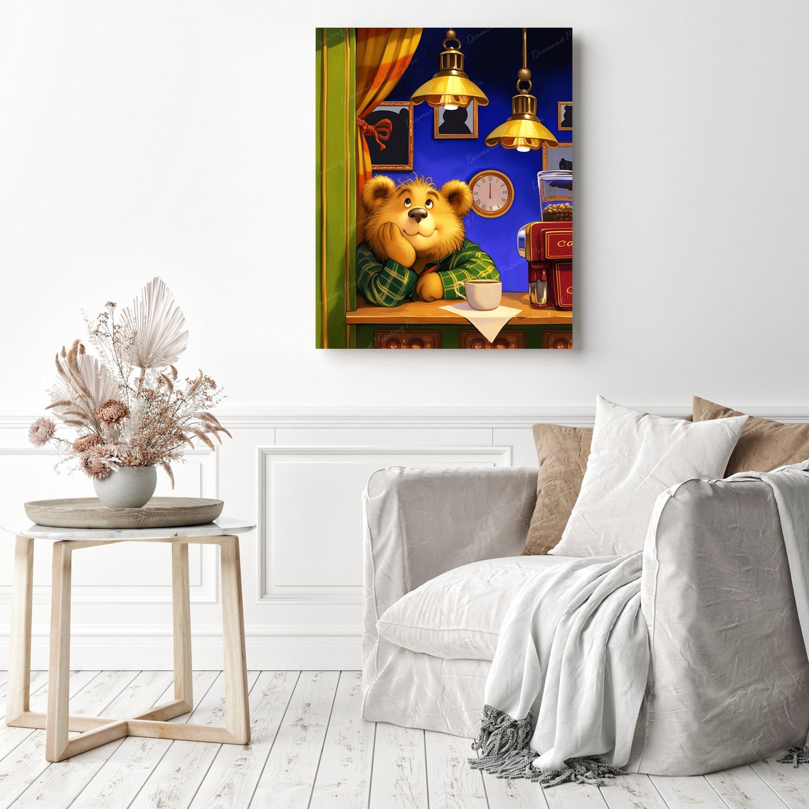 Daydreaming Coffee Break | Diamond Painting Displayed as Home Decor