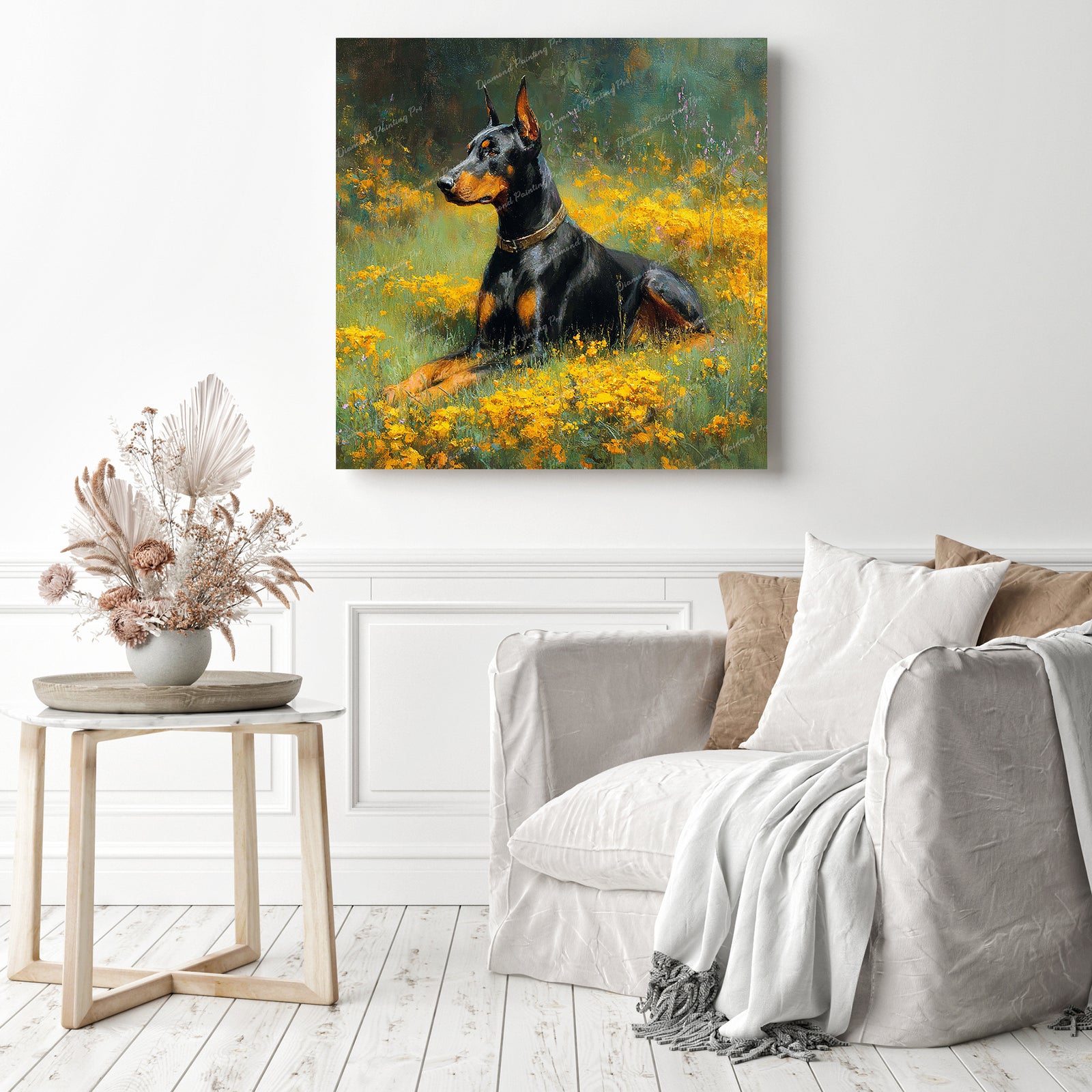 Doberman and Wildflower Diamond Painting as Home Decor