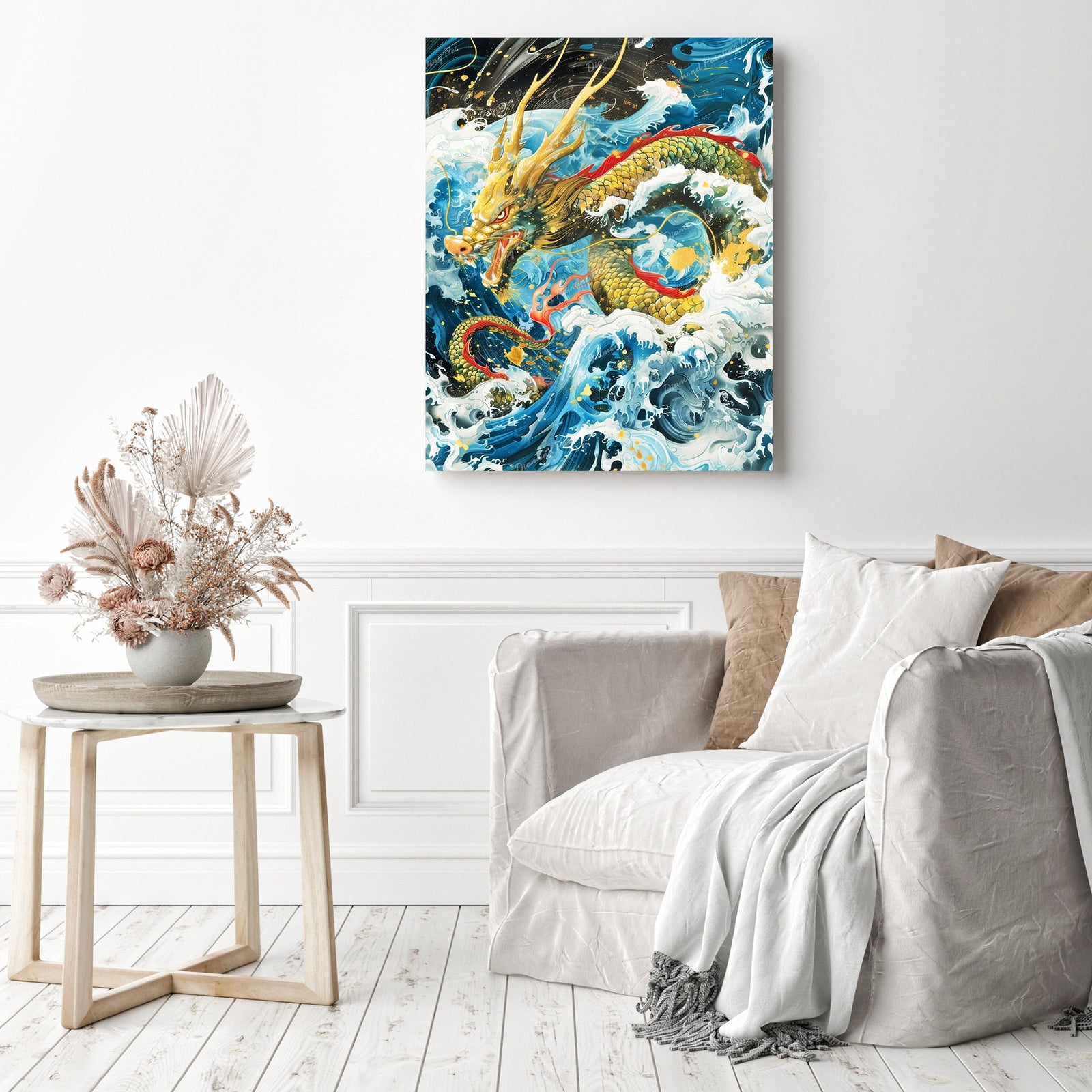 Storming Dragon | Diamond Painting Displayed as Home Decor